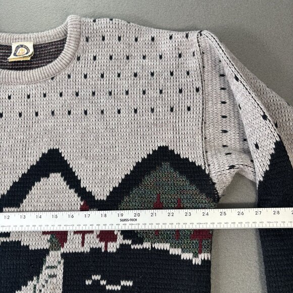 VTG Graphic Knit Sweater Mens L Boat Scenic 80s 90s Cozy Pullover Outdoor Retro - Picture 3 of 16